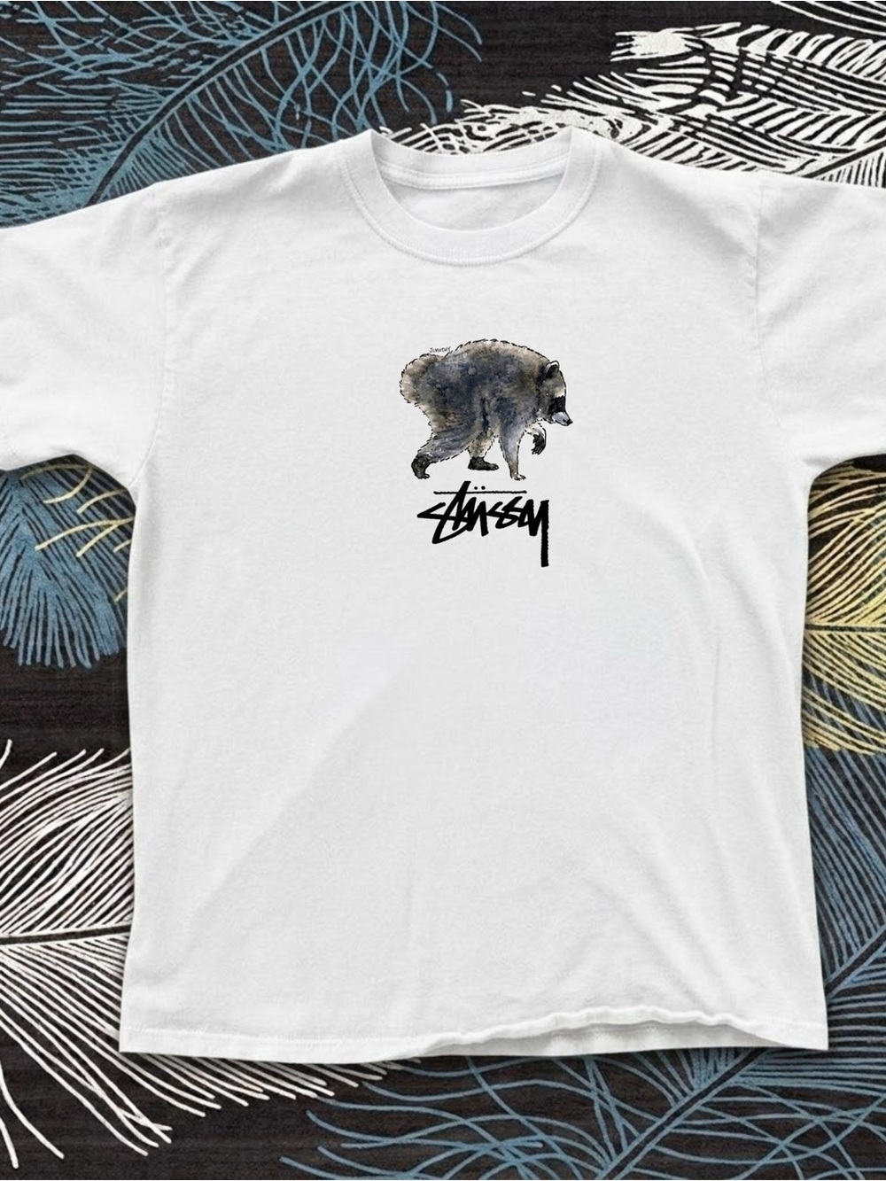 Gildan White Short Sleeve Tee with Raccoon Graphic